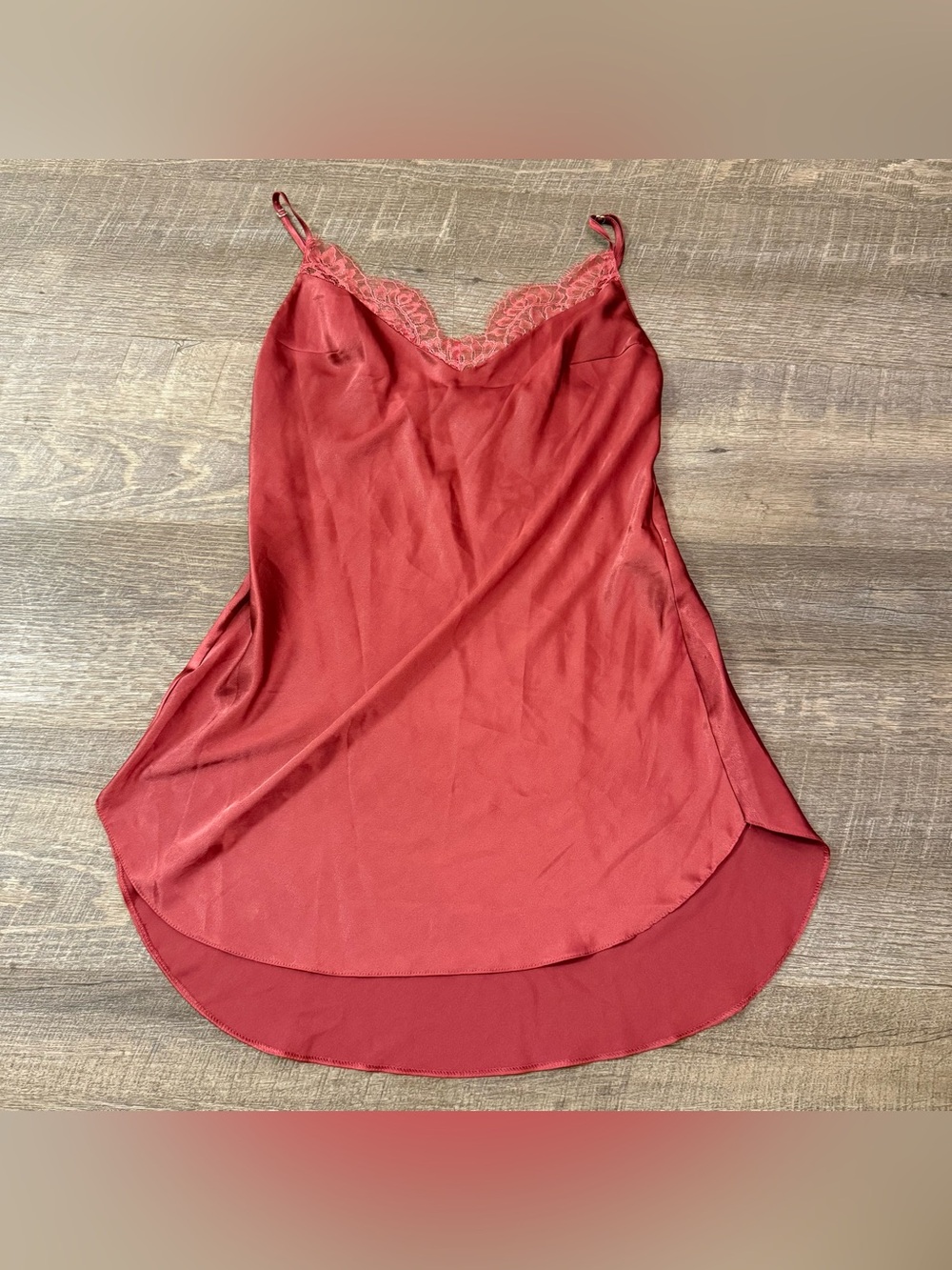 Victoria's Secret Marron Lace-Trim Satin Chemise